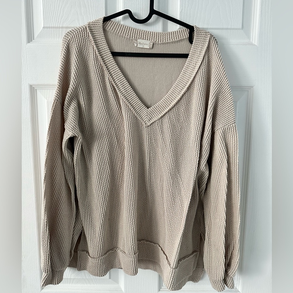Alt’rd State Beige V-Neck waffle thermal knit Sweater